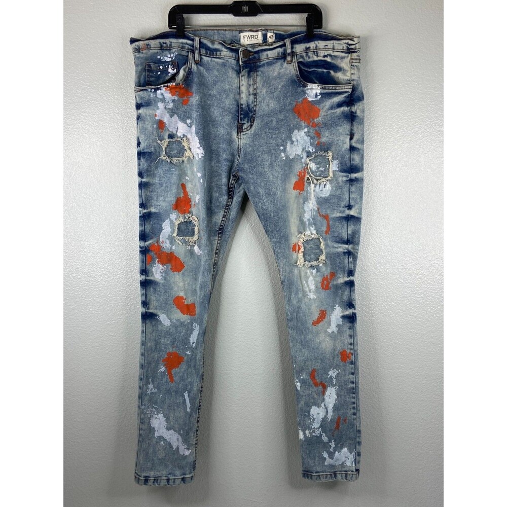 FWRD Denim Men 42/32 Blue Jeans Distressed Paint Splatter Urban Wear